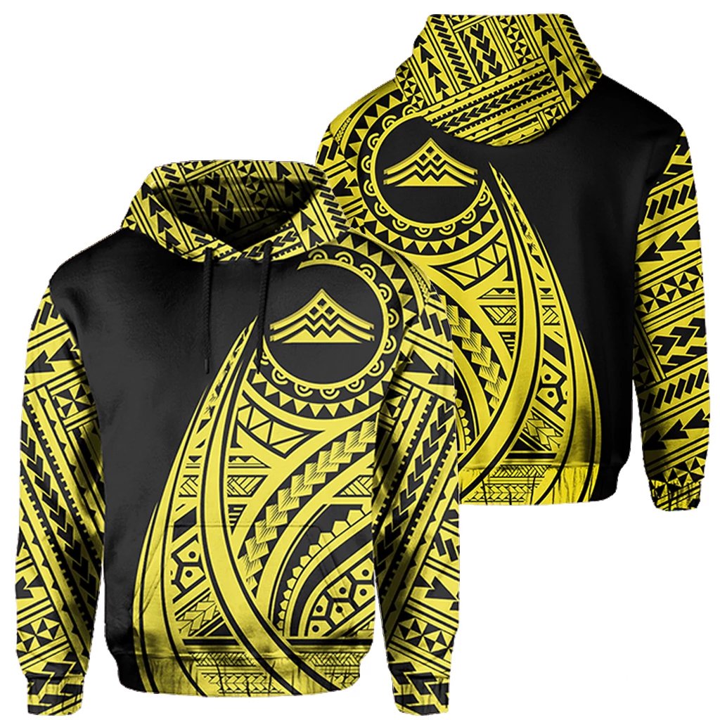 Hawaii Mauna Kea Polynesian Hoodie Tatoo Style Yellow Unisex Yellow - Polynesian Pride