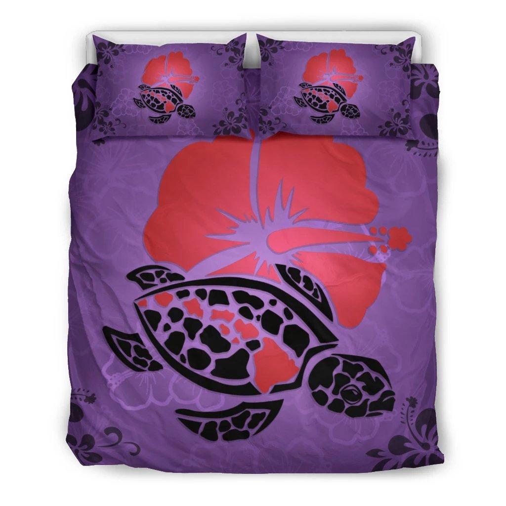 Hawaiian Hibiscus Turtle Polynesian Bedding Set Black - Polynesian Pride