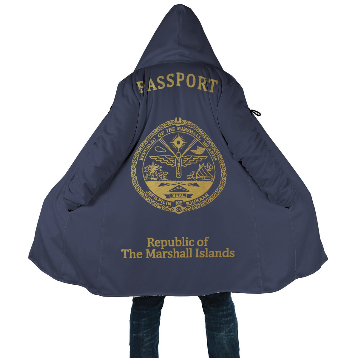 Marshall Islands All Over Print Cloak - Passport Version Unisex Blue - Gold - Polynesian Pride