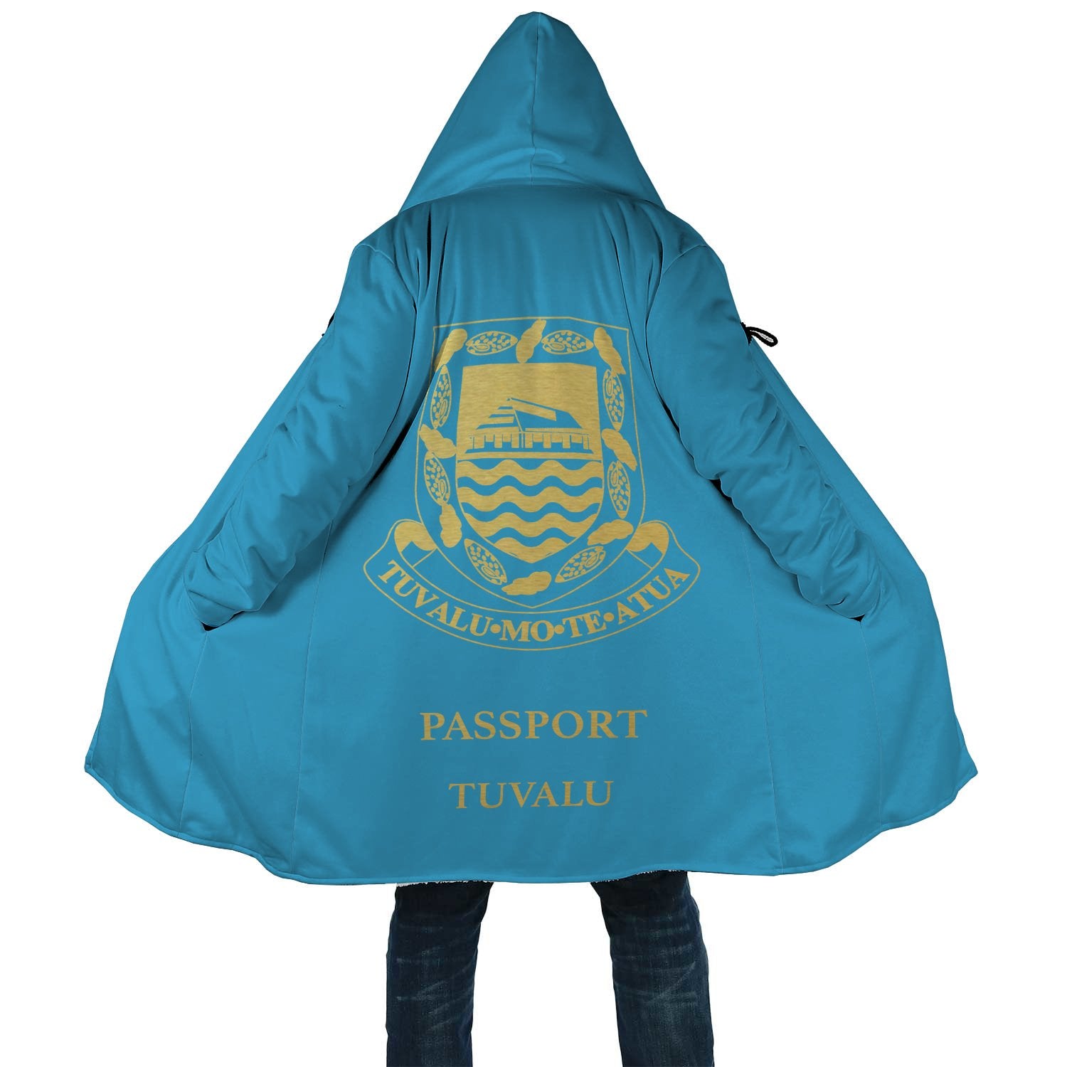 Tuvalu All Over Print Cloak - Passport Version Unisex Blue - Gold - Polynesian Pride