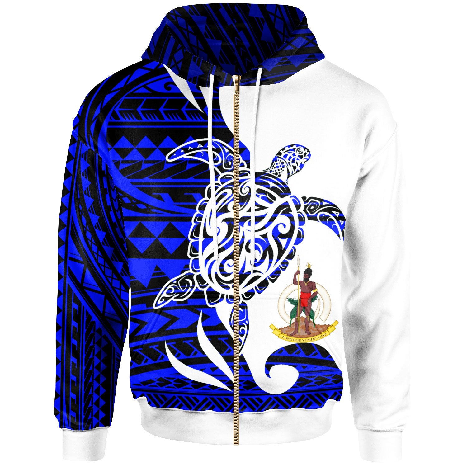 Vanuatu Custom Zip Hoodie Mega Turtle Unisex Blue - Polynesian Pride