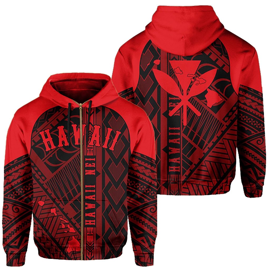 Hawaii Nei Hoodie Zip up Polynesian Red Unisex Blue - Polynesian Pride