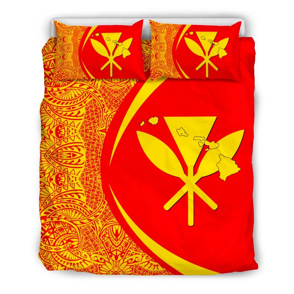 Hawaiian Map Kanaka Maoli Polynesian Bedding Set - Circle Style Red And Yellow Black - Polynesian Pride