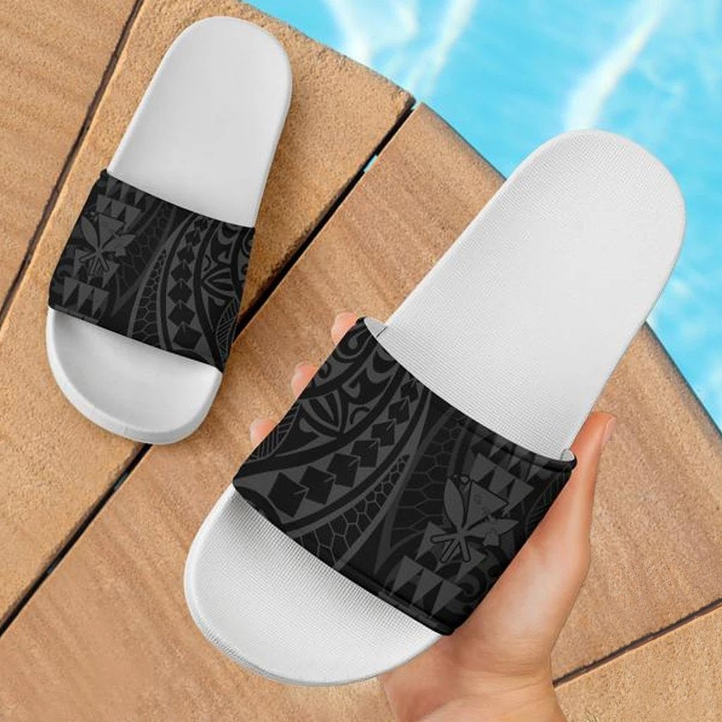 Kanaka Map Tribal Slide Sandals Grey White White - Polynesian Pride