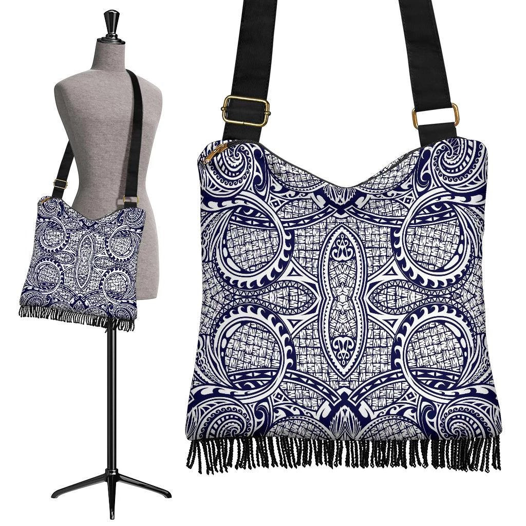 Polynesian Tribal Crossbody Boho Handbag Blue Crossbody Boho Handbag One Size Black - Polynesian Pride