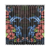 Turtle And Shark With Hibiscus Window Curtain ( Two Piece) One Size 52"x108"(Two Piece) Black - Polynesian Pride
