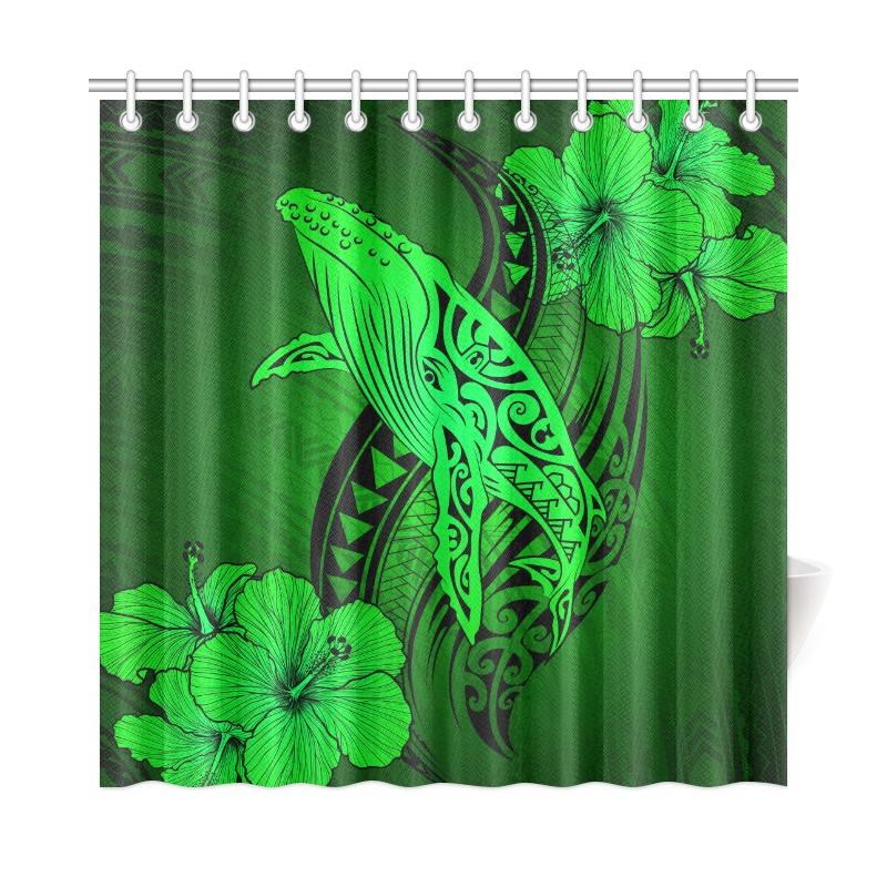 Hawaii Whale Swim Poly Shower Curtain - Green 177 x 172 (cm) Green - Polynesian Pride