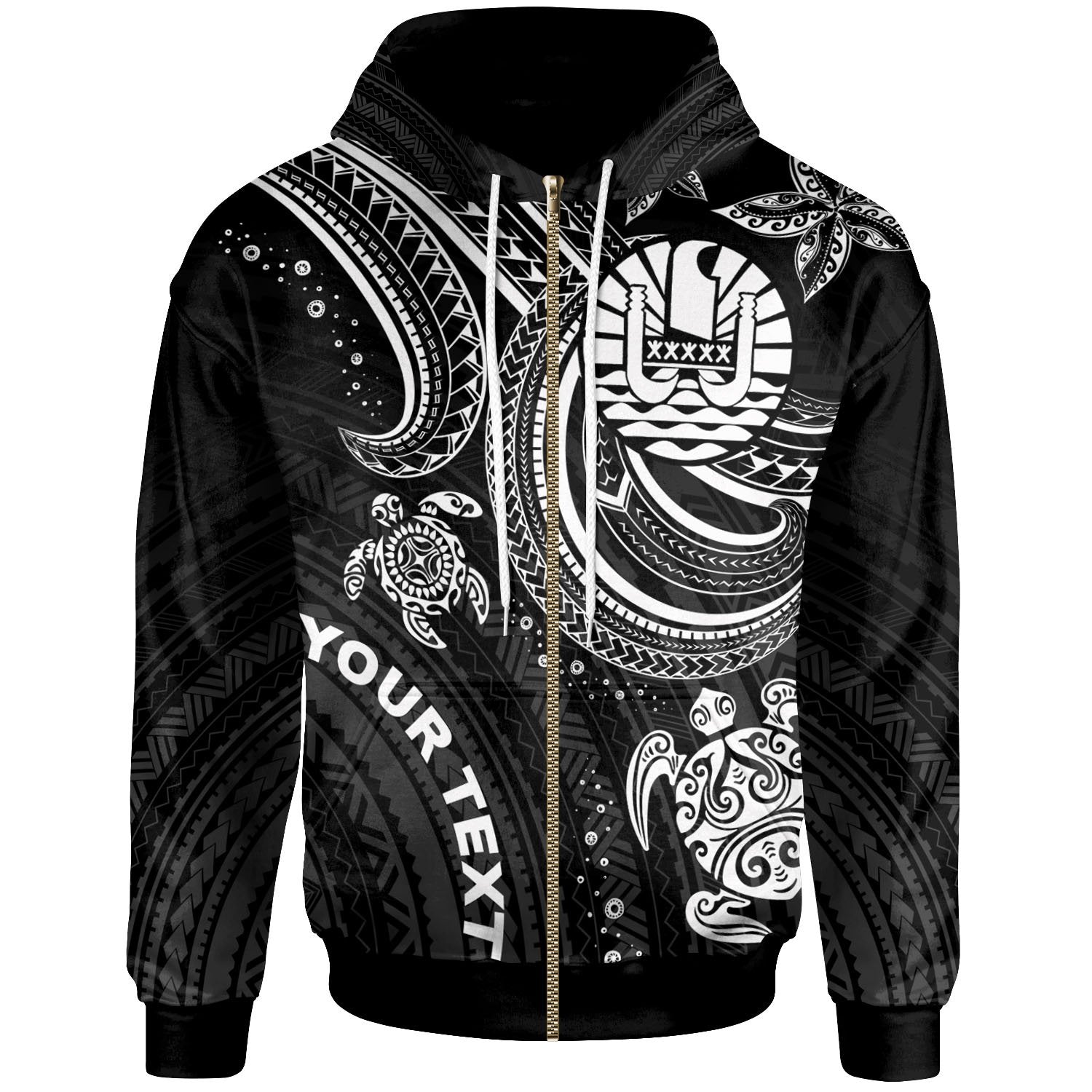 Tahiti Custom Zip up Hoodie White Turtle Unisex White - Polynesian Pride