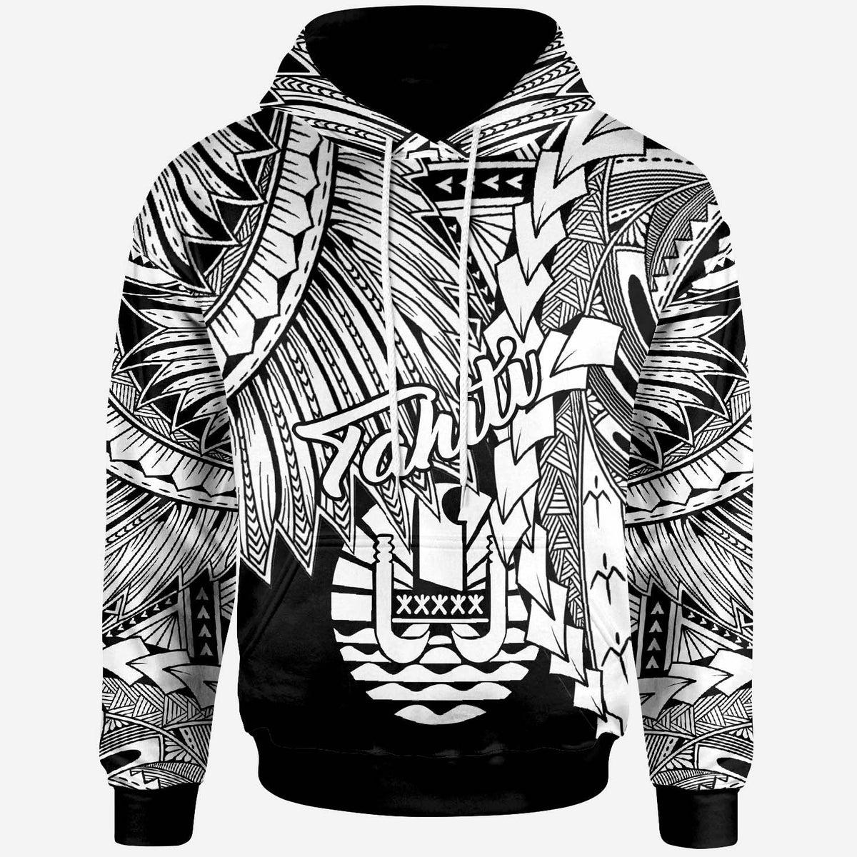 Tahiti Polynesian Hoodie Tribal Wave Tattoo White Unisex White - Polynesian Pride