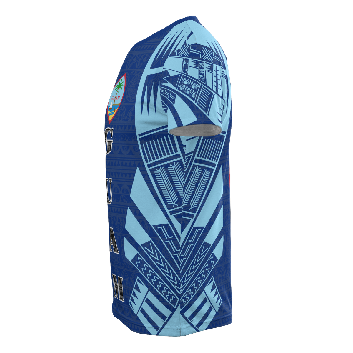 Guam T Shirt Guam Coat of Arms Polynesian Tattoo Blue Style - Polynesian Pride