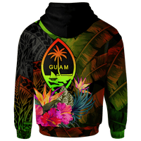 Guam Polynesian Custom Zip up Hoodie Hibiscus and Banana Leaves - Polynesian Pride