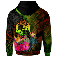 Tonga Polynesian Hoodie Hibiscus and Banana Leaves - Polynesian Pride