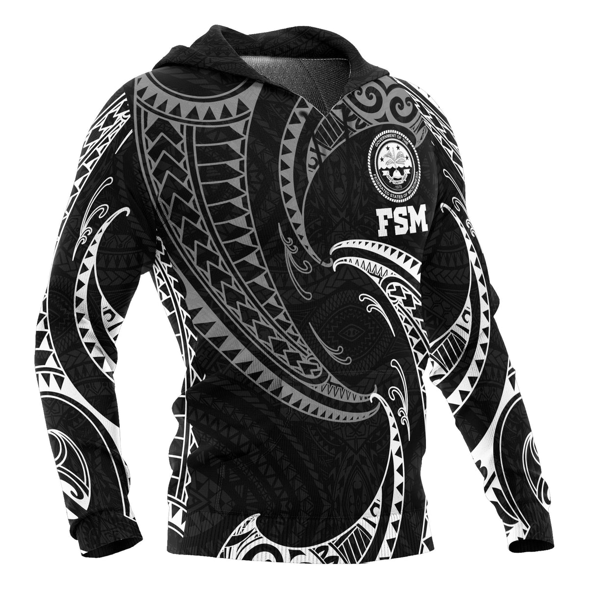 Federated States of Micronesia ll Over Hoodie White Tribal Wave - Polynesian Pride