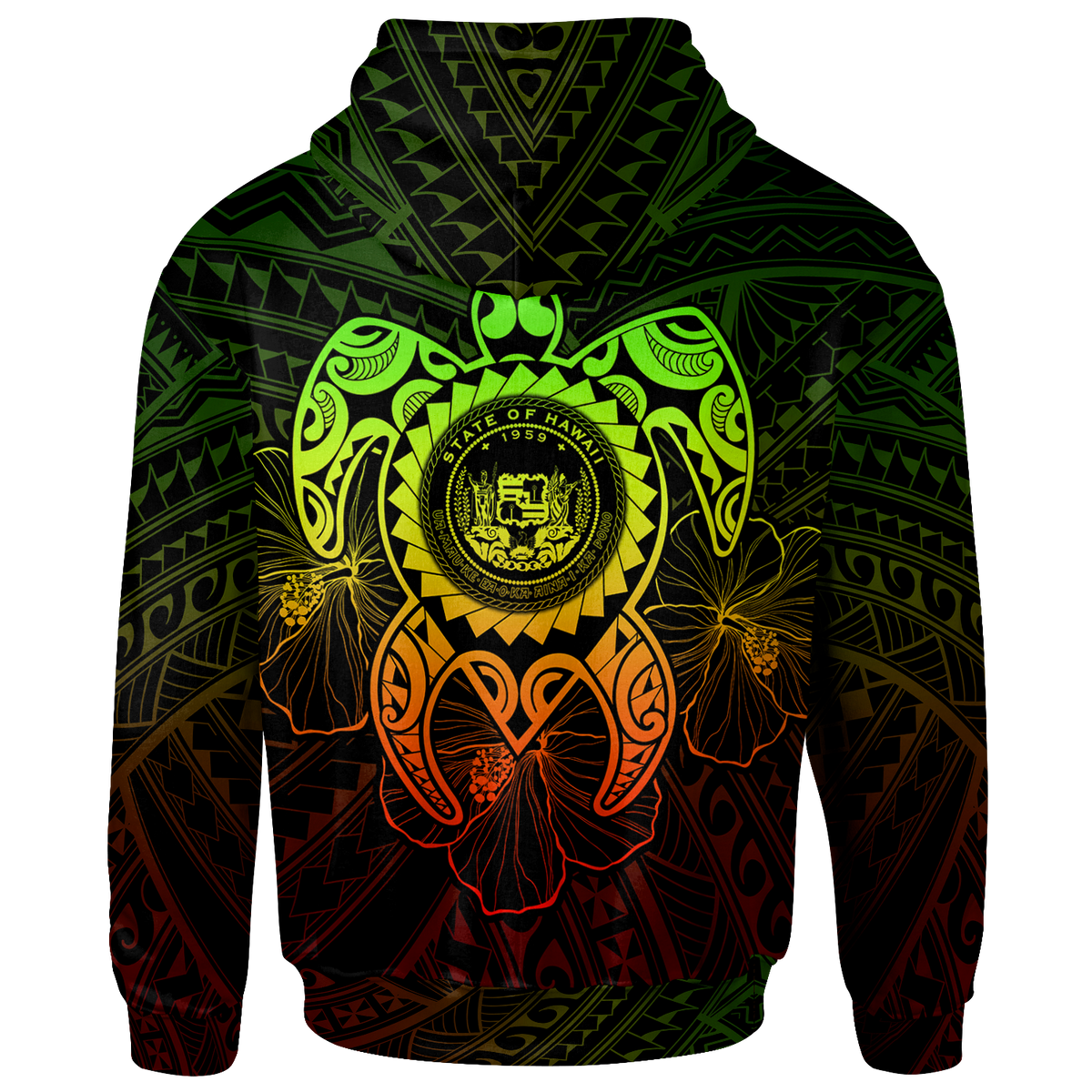 Hawaii Polynesian Zip up Hoodie Vintage Polynesian Turtle (Reggae) - Polynesian Pride