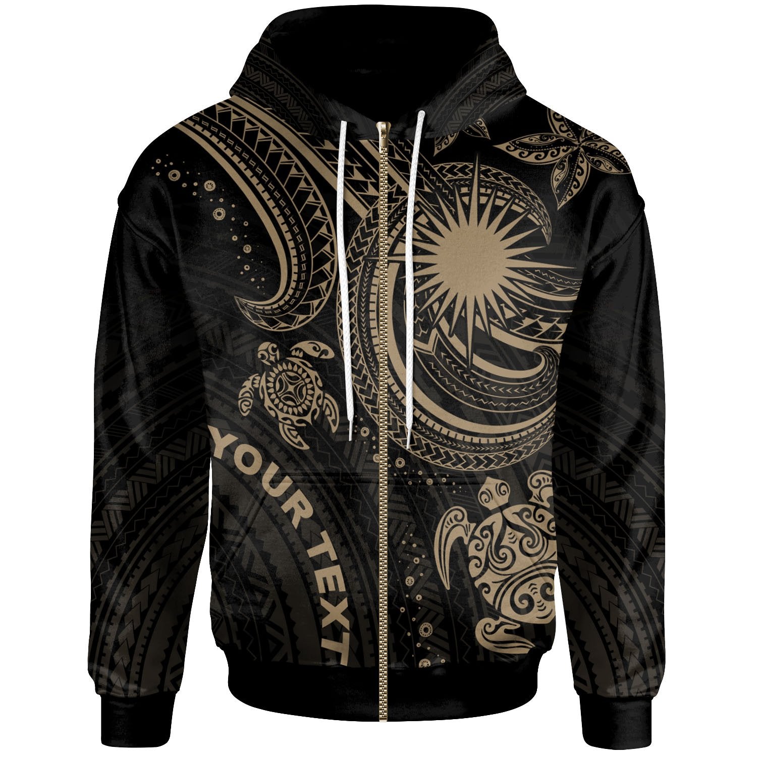 Marshall Islands Custom Zip up Hoodie Gold Turtle Unisex Gold - Polynesian Pride