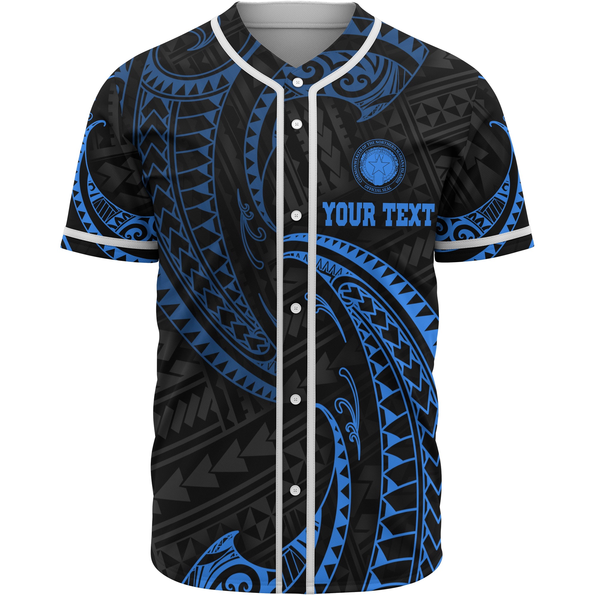 Northern Mariana Islands Polynesian Custom Personalised Baseball Shirt - Blue Tribal Wave Unisex Blue - Polynesian Pride