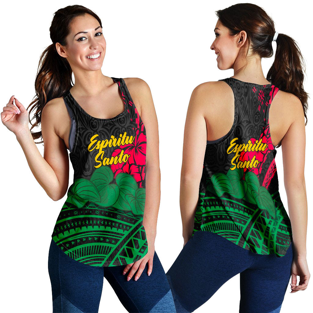 Vanuatu Espiritu Santo Women Tank Top - Kava With Hibiscus - LT12 Black - Polynesian Pride
