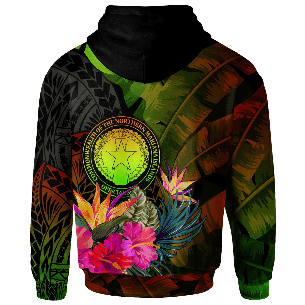 Northern Mariana Islands Custom Hoodie Hibiscus and Banana Leaves - Polynesian Pride