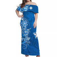 Custom Wallis et Futuna Matching Dress and Hawaiian Shirt Polynesia Blue Sea Turtle and Flowers LT13 - Polynesian Pride