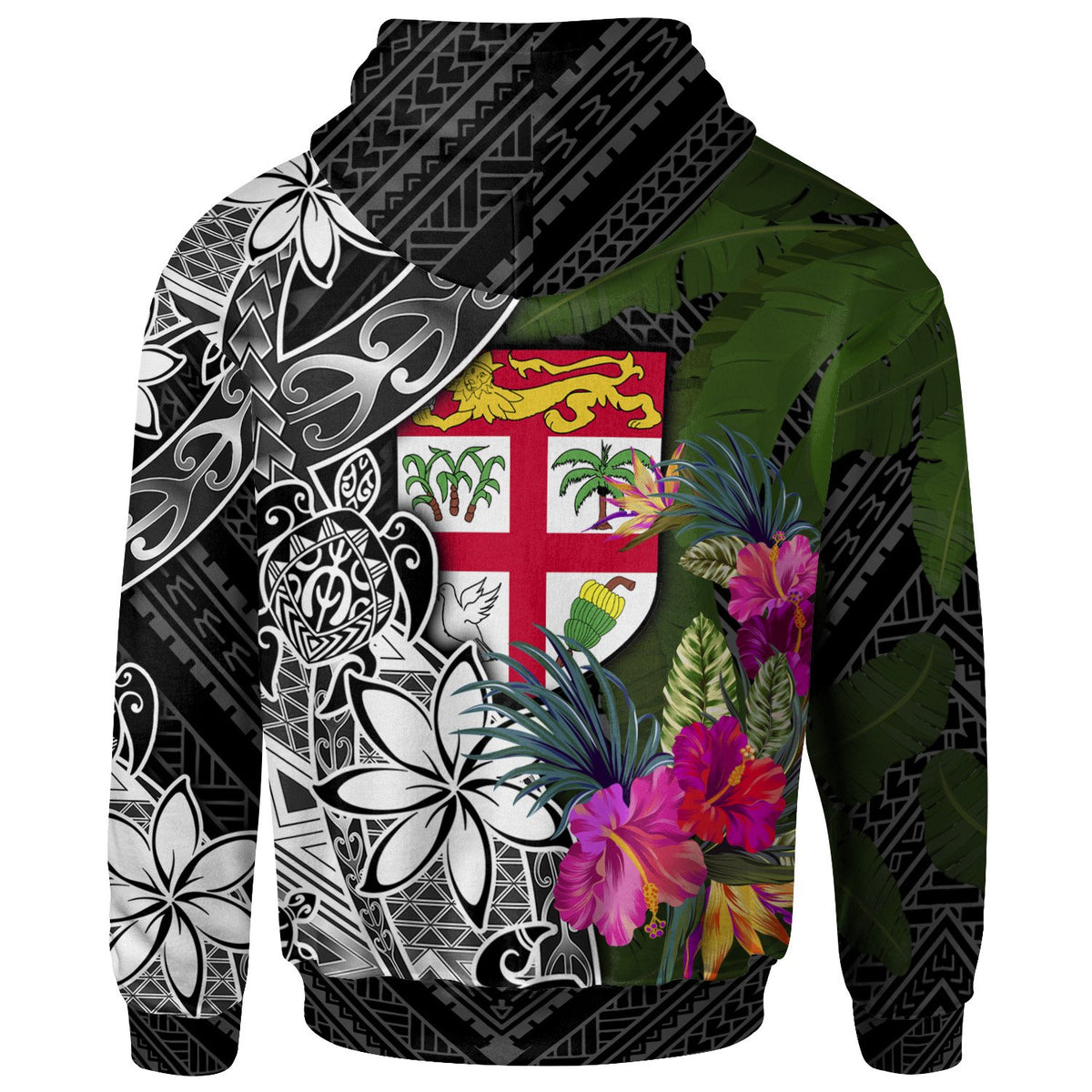 Fiji Custom Zip up Hoodie Turtle Plumeria Banana Leaf - Polynesian Pride