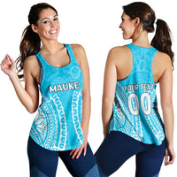 (Custom Personalised) Cook Islands Mauke Women Tank Top - Tribal Pattern - LT12 Blue - Polynesian Pride