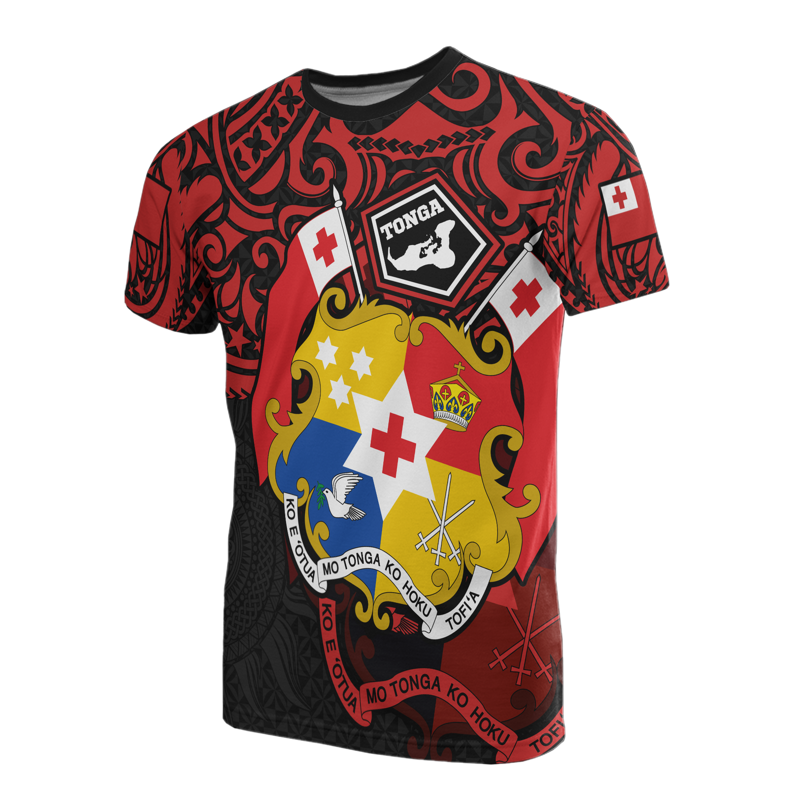 Tonga Pride T Shirt Tonga Flag Coat of Arms Polynesian Tattoo Unisex RED - Polynesian Pride