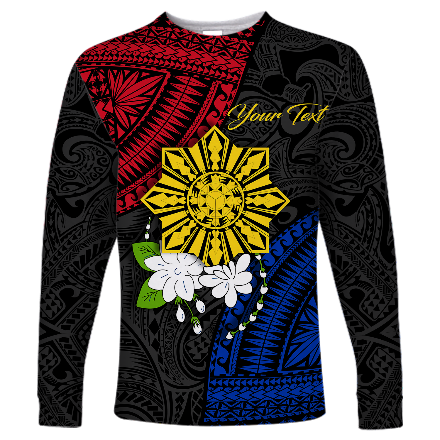 (Custom Personalised) Philippines Sampaguita Filipino Sun Long Sleeve Shirt - LT12 Unisex Black - Polynesian Pride