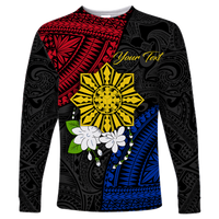 (Custom Personalised) Philippines Sampaguita Filipino Sun Long Sleeve Shirt - LT12 Unisex Black - Polynesian Pride