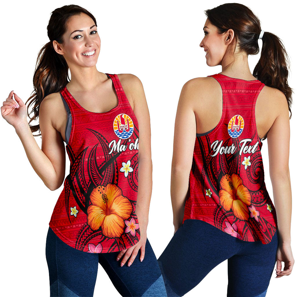 (Custom Personalised) Tahiti Maohi Women Tank Top - Hibiscus With Tribal - LT12 Red - Polynesian Pride