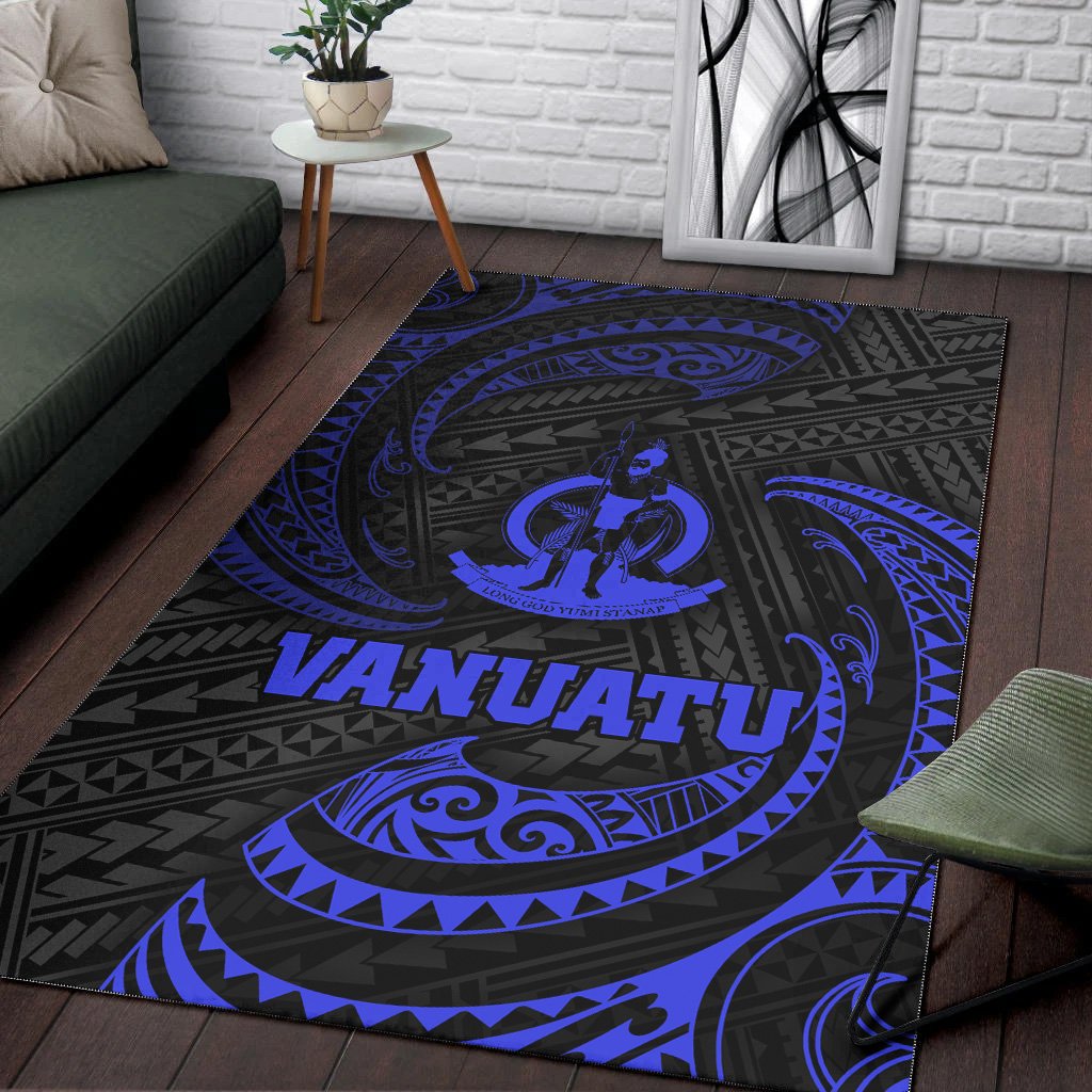 Vanuatu Polynesian Area Rug - Blue Tribal Wave - Polynesian Pride