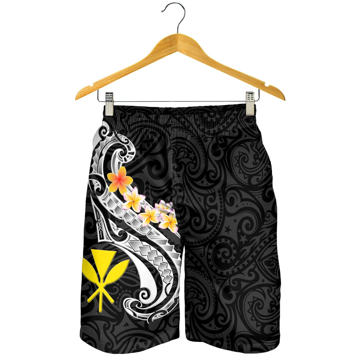 Hawaii Men's Short - Kanaka Maoli Polynesian Patterns Plumeria (Black) - Polynesian Pride