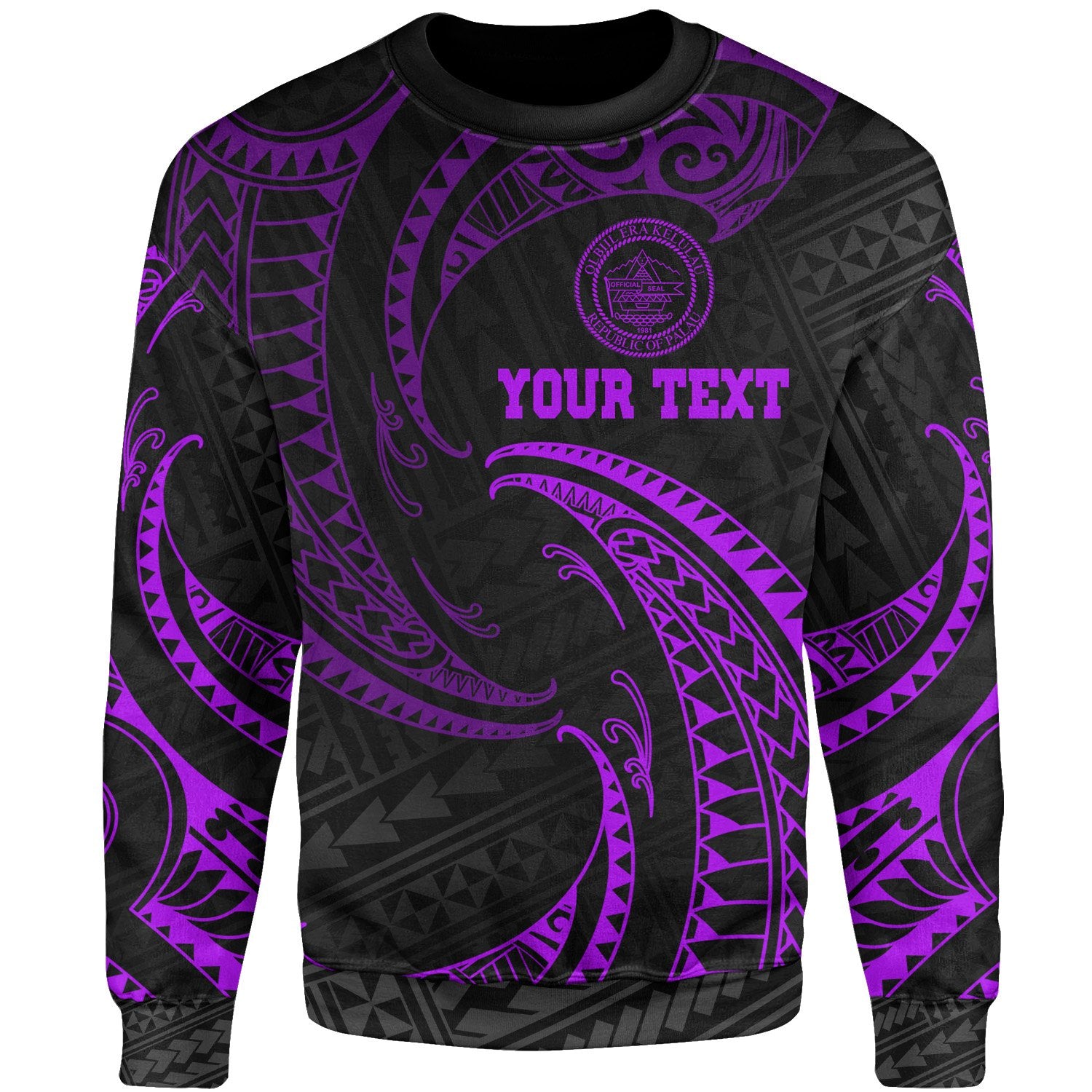 Palau Polynesian Custom Personalised Sweater - Purple Tribal Wave Unisex Purple - Polynesian Pride