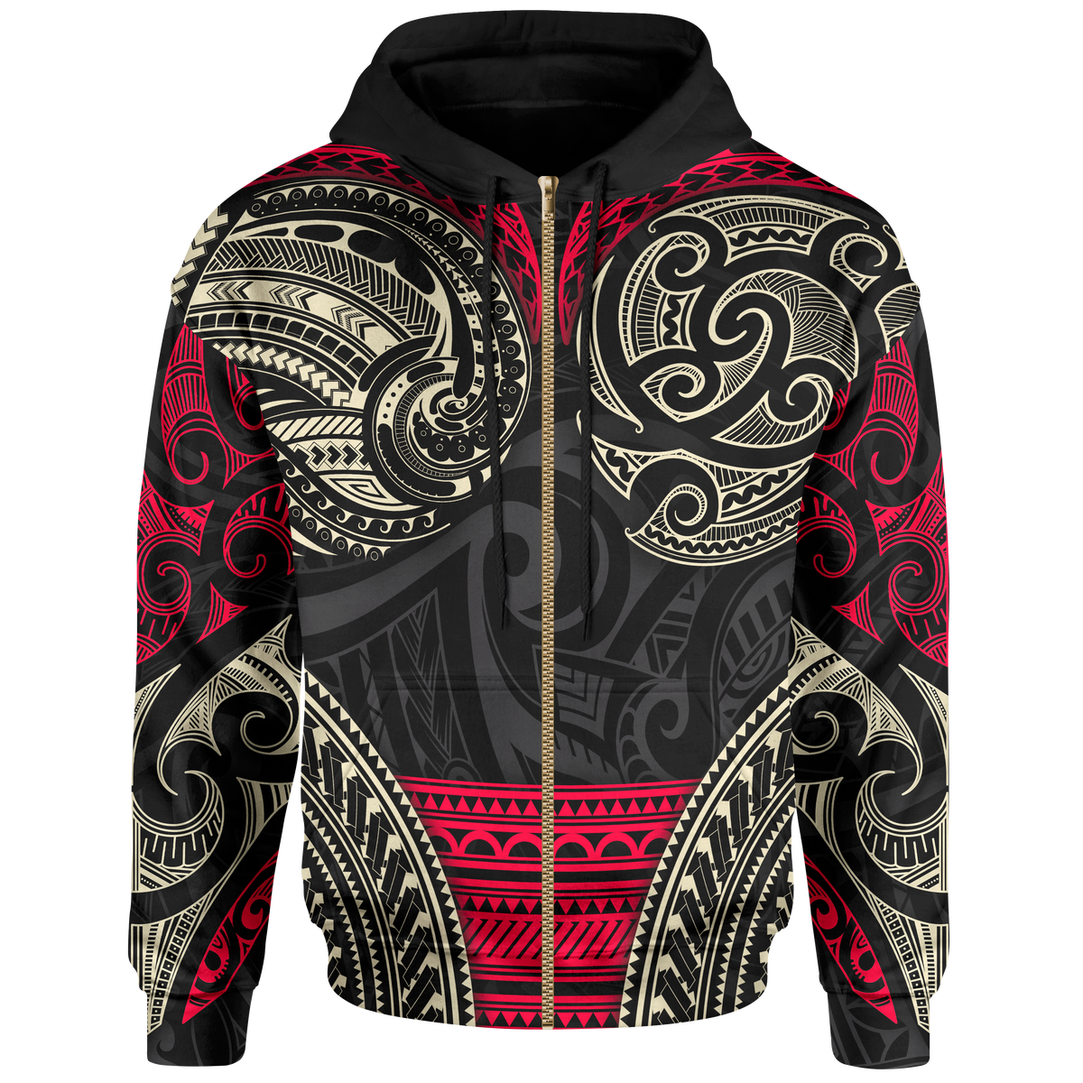 Polynesian Hawaii Zip up Hoodie Red Turtle Manta Ray - Polynesian Pride