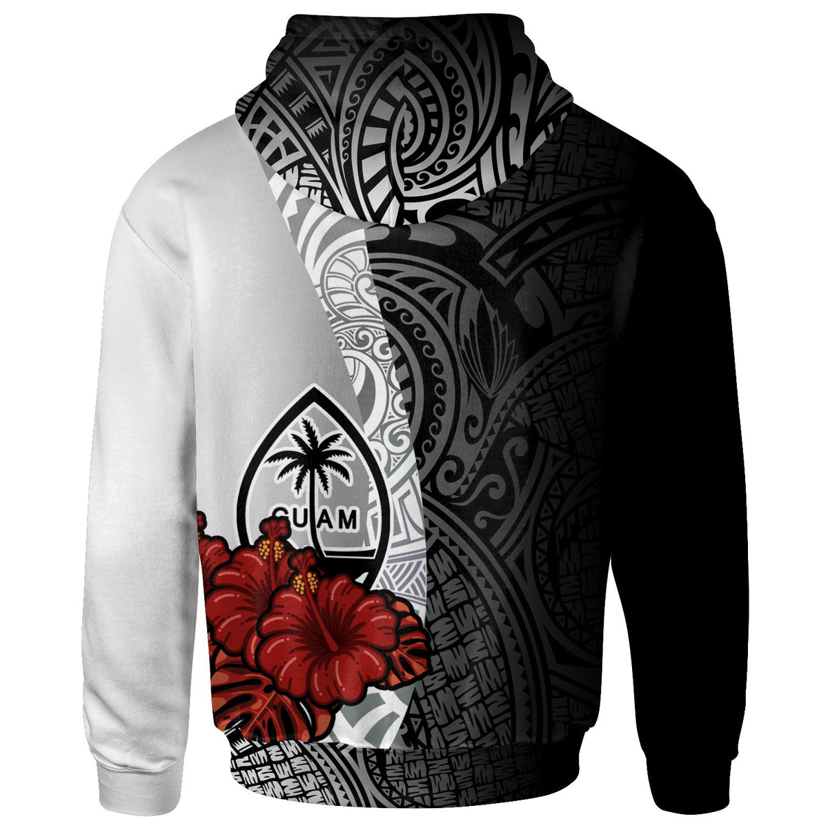 Guam Polynesian Custom Zip up Hoodie Coat of Arm With Hibiscus White - Polynesian Pride