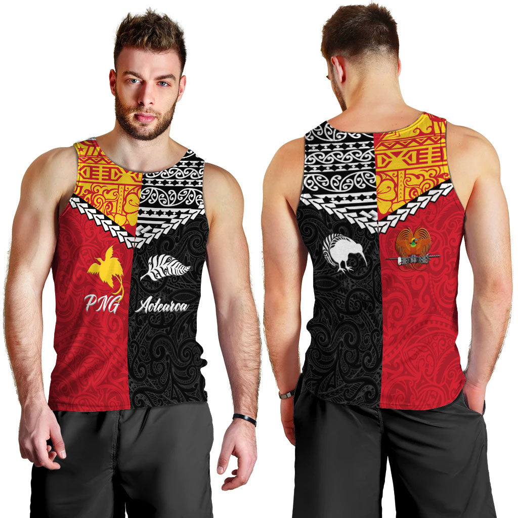 Papua New Guinea Combine New Zealand Maori Aotearoa Heritage Men Tank Top - LT12 Red - Polynesian Pride