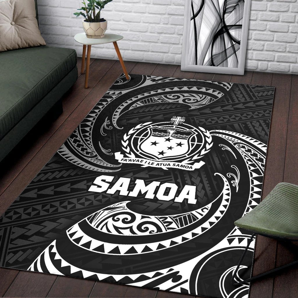 Samoa Polynesian Area Rug - White Tribal Wave - Polynesian Pride
