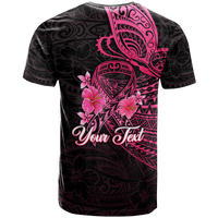 Custom Breast Cancer Pink Ribbon Butterfly Polynesian Black Version T Shirt LT12 - Polynesian Pride