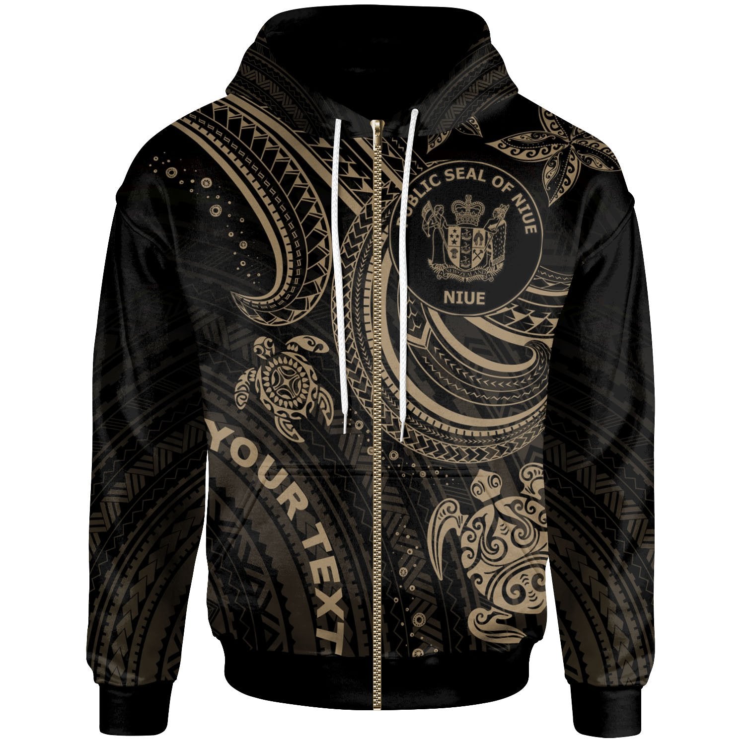 Niue Custom Zip up Hoodie Gold Turtle Unisex Gold - Polynesian Pride