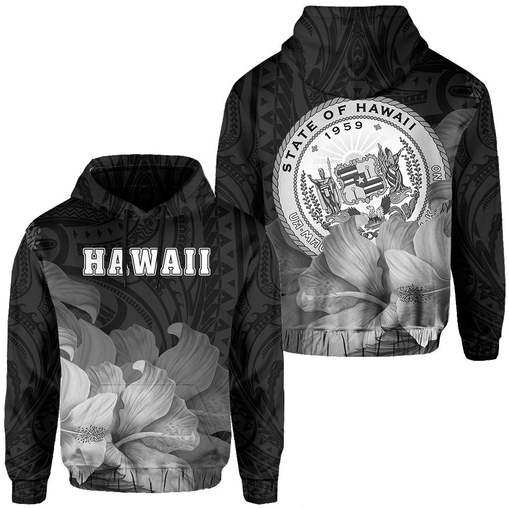 Tropic Hibiscus Seal of Hawaii Hoodie White Unisex White - Polynesian Pride