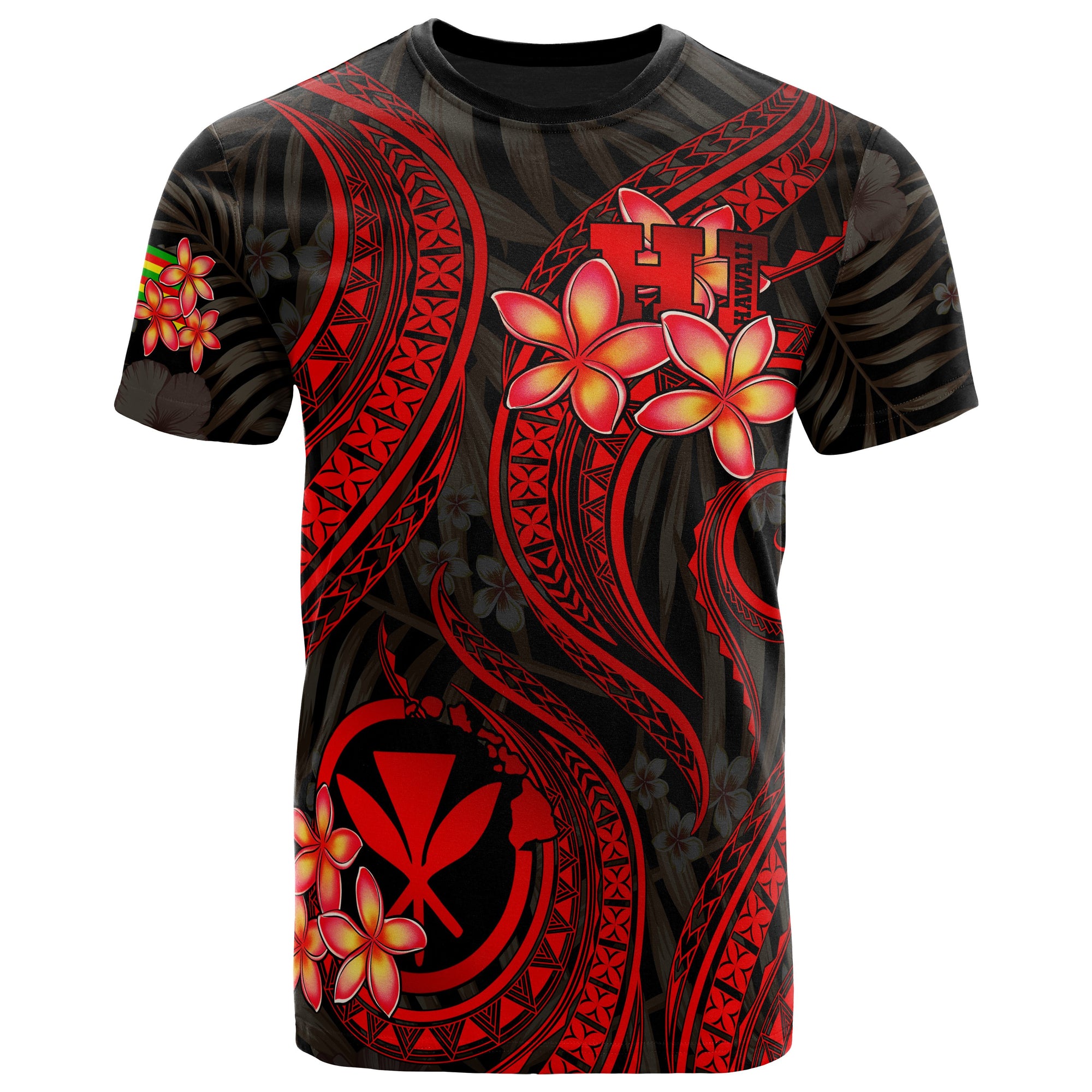 Polynesian Hawaii T Shirt Red Plumeria Unisex RED - Polynesian Pride