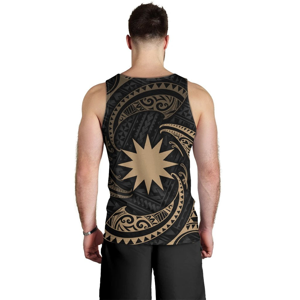 Nauru Polynesian Men's Tank Top - Gold Tribal Wave - Polynesian Pride
