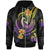 New Caledonia Custom Zip up Hoodie Plumeria Flowers with Spiral Patterns Unisex Black - Polynesian Pride