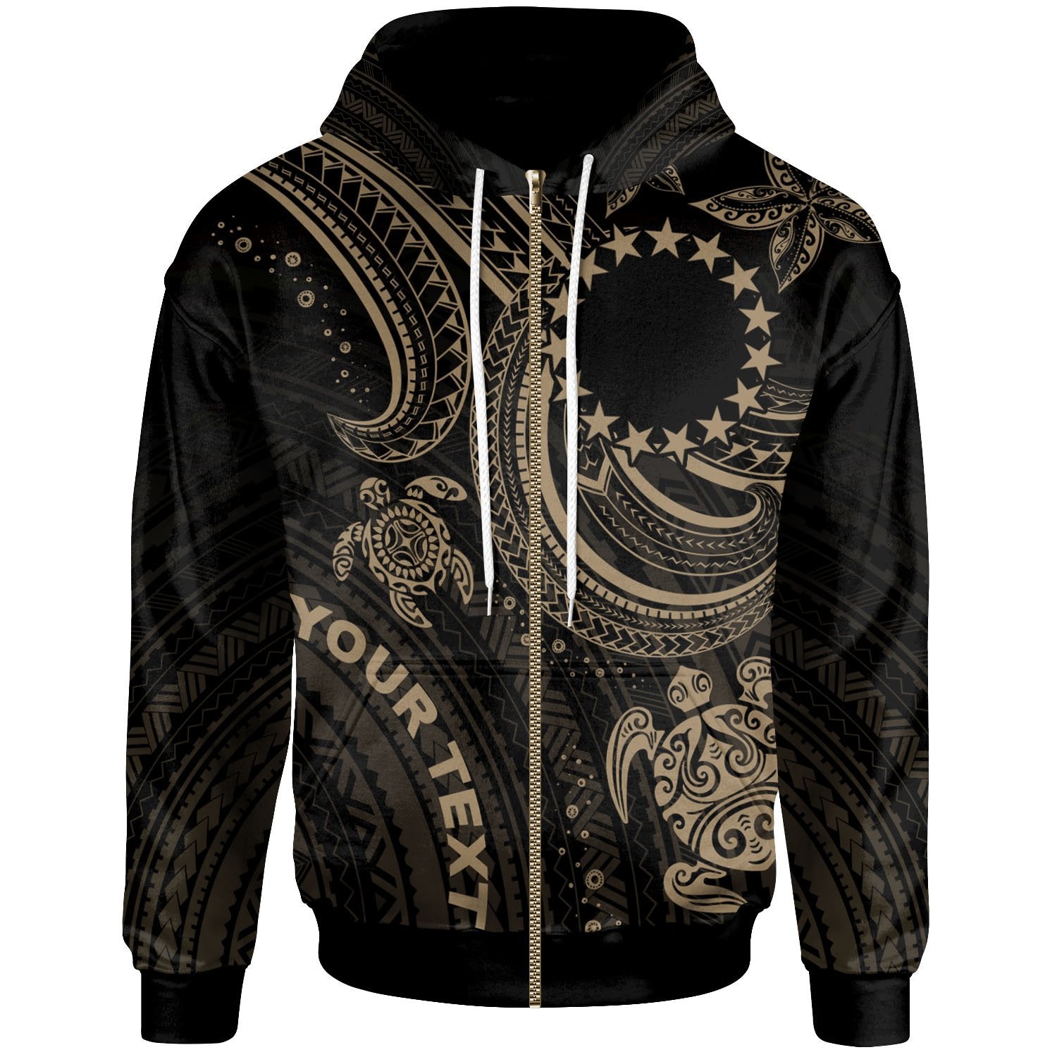 Cook islands Custom Zip up Hoodie Gold Turtle Unisex Gold - Polynesian Pride