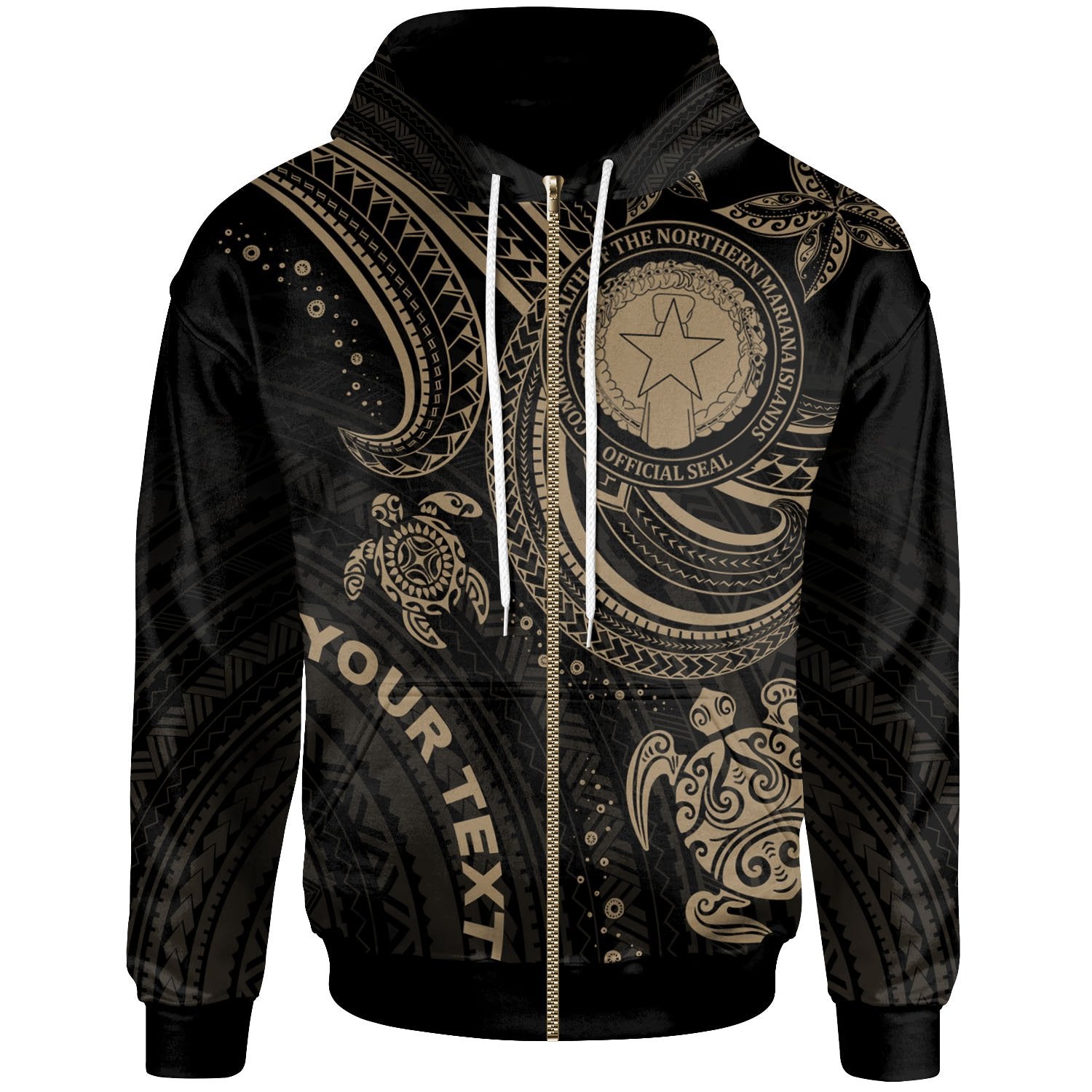 Northern Mariana Islands Custom Zip up Hoodie Gold Turtle Unisex Gold - Polynesian Pride