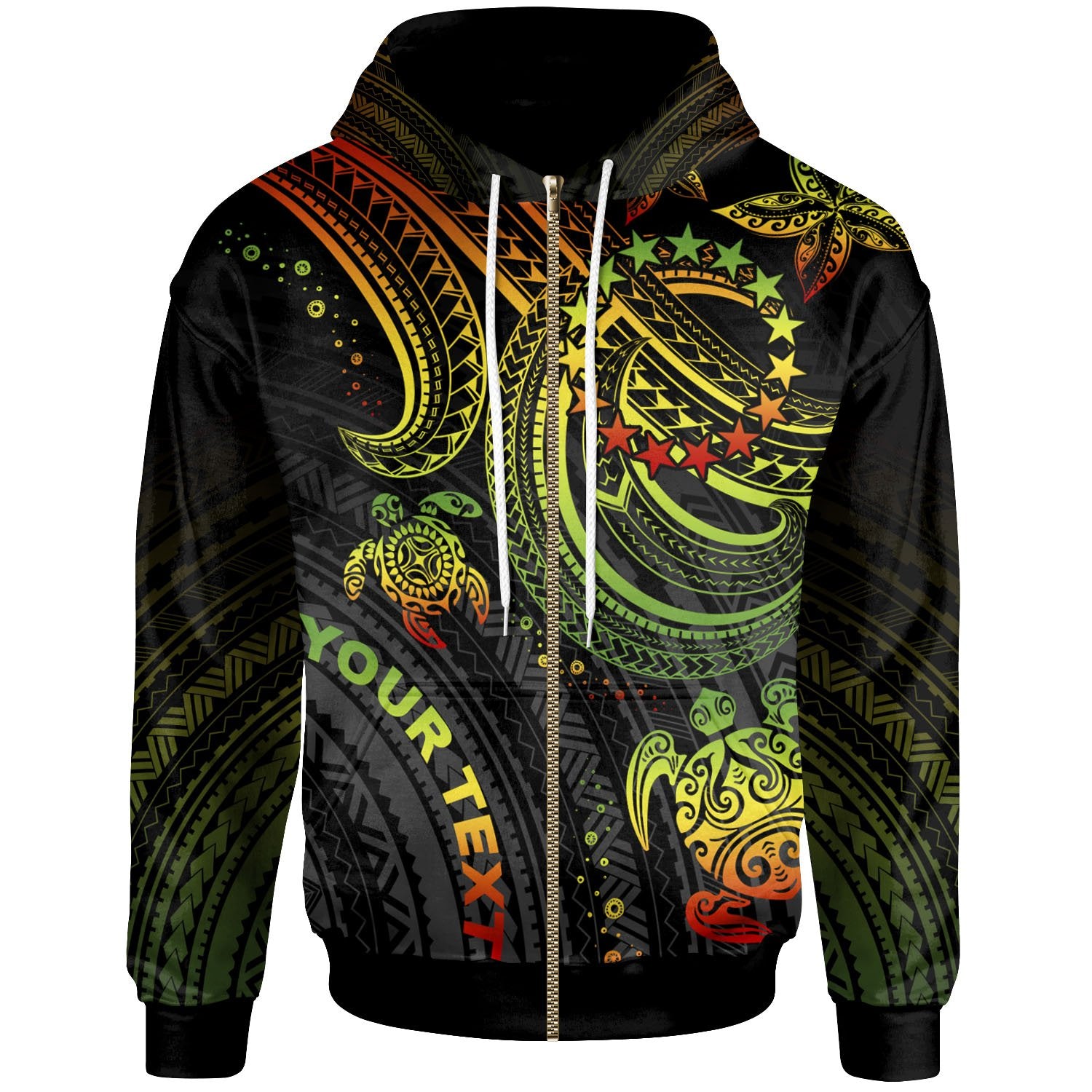 Cook Islands Custom Zip up Hoodie Reggae Turtle Unisex Reggae - Polynesian Pride