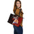 Tahiti Polynesian Leather Tote Bag - Coat Of Arm With Hibiscus - Polynesian Pride