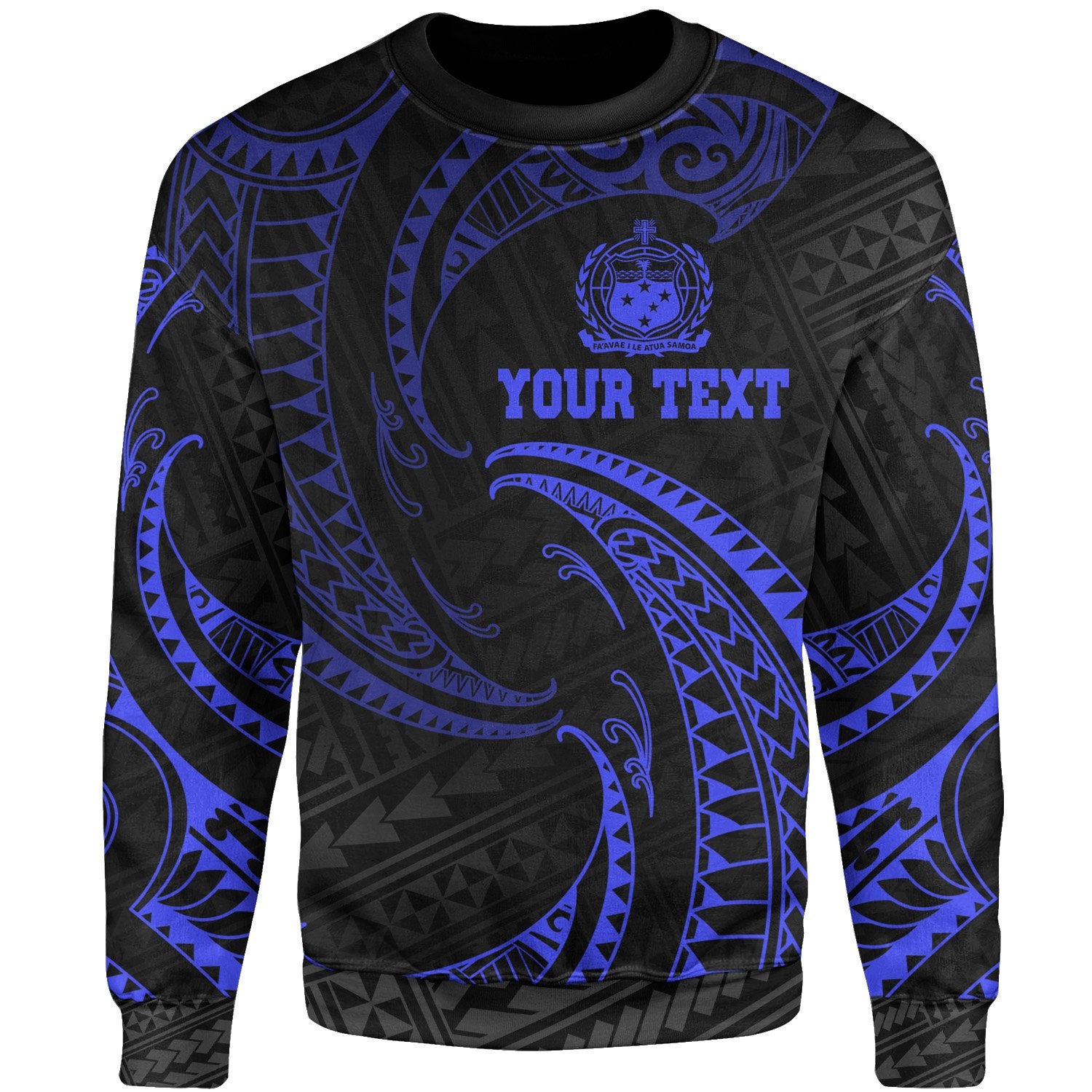 Samoa Polynesian Custom Personalised Sweater - Blue Tribal Wave Unisex Blue - Polynesian Pride