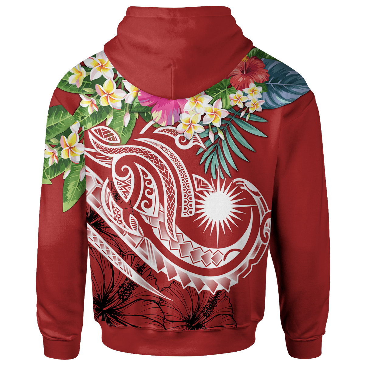 Marshall Islands Polynesian Hoodie Summer Plumeria (Red) - Polynesian Pride