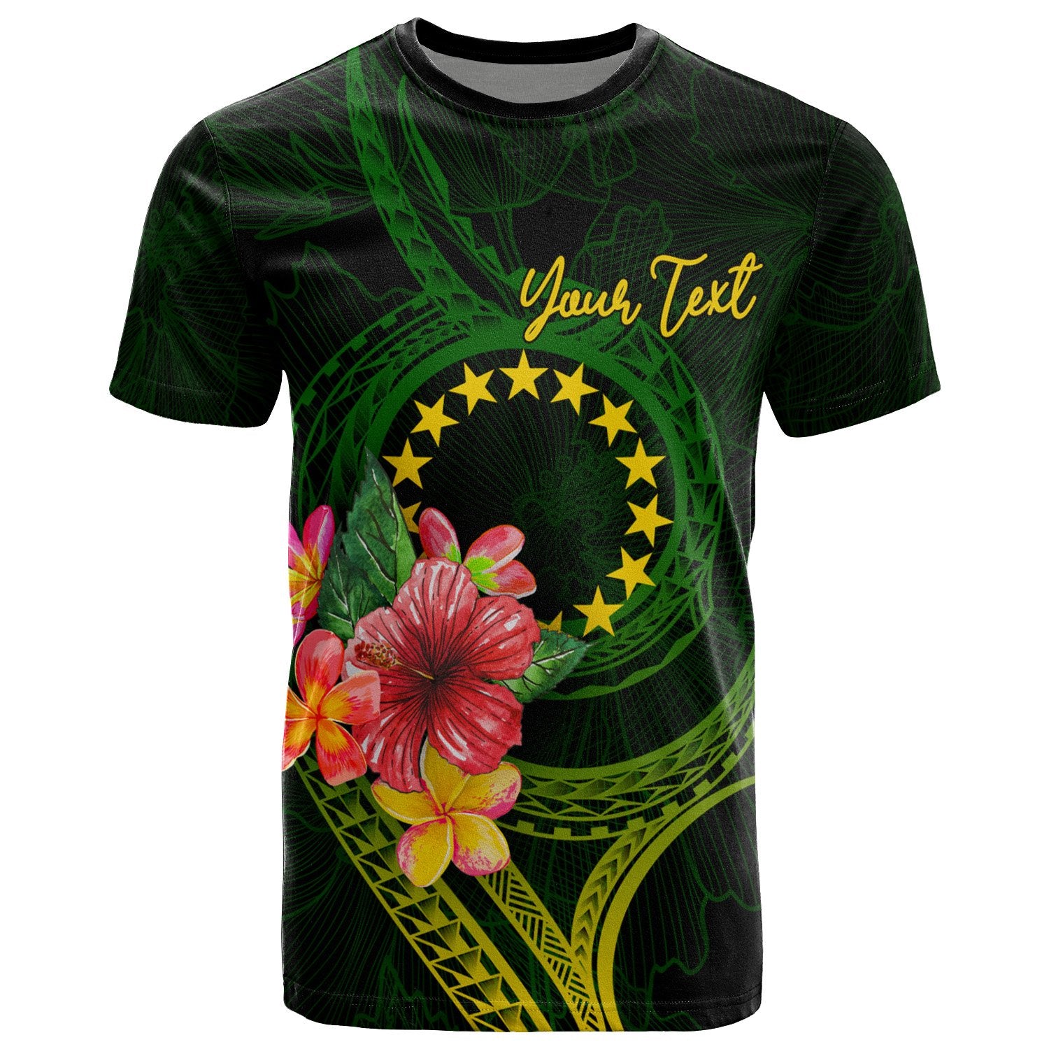 Cook Islands Polynesian Custom T Shirt Floral With Seal Flag Color Unisex Green - Polynesian Pride