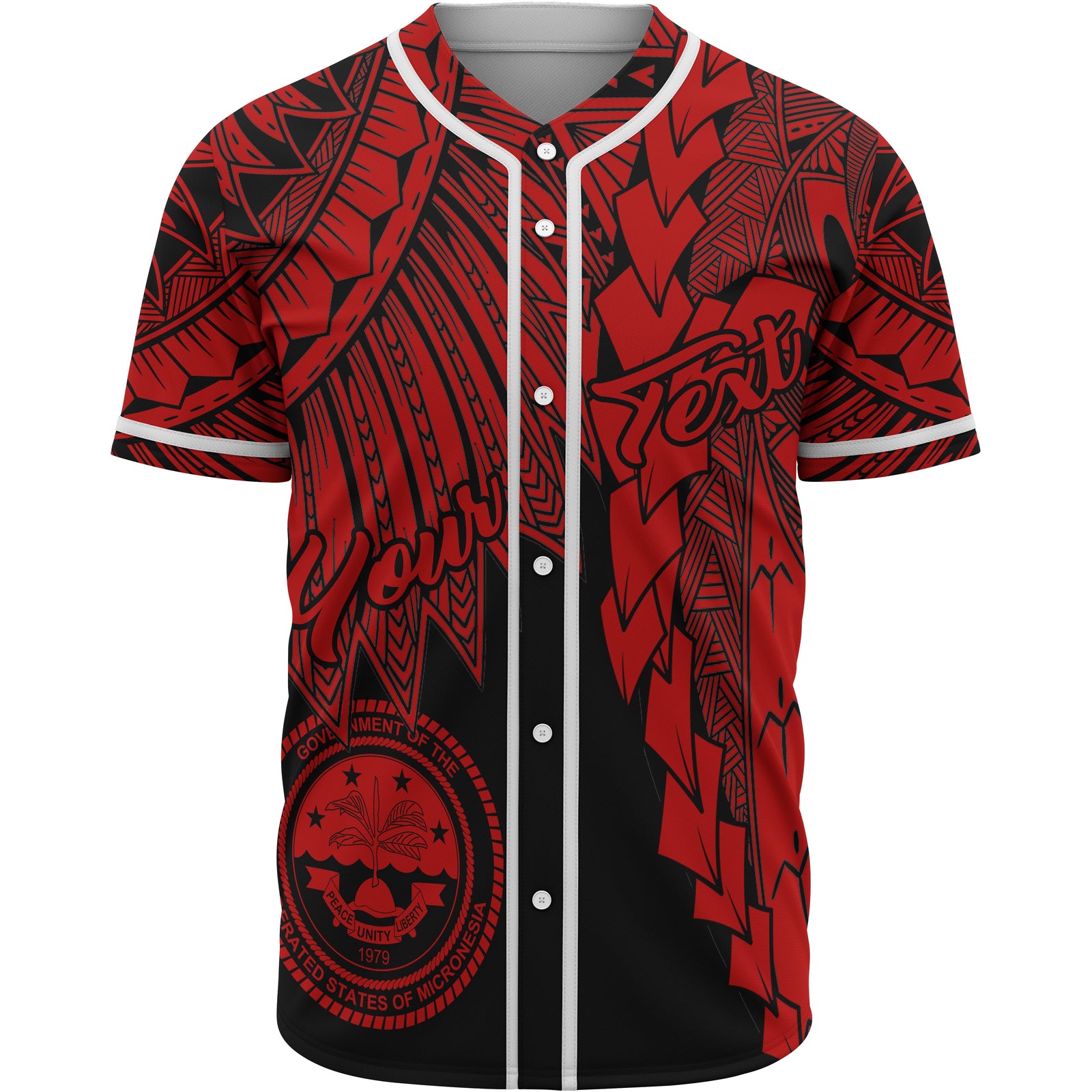 Federated States Of Micronesia Polynesian Custom Personalised Baseball Shirt - Tribal Wave Tattoo Red Unisex Red - Polynesian Pride
